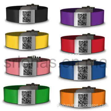 Silicone Medical Qr ID Bracelet with Engraved Laser on The Metal Clip (LH-109)